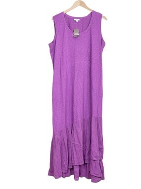 J. Jill Mixed Media Flounced Hem Knit Dress In Berry Size XL